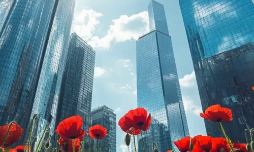 Klaprozen voor een skyscraper